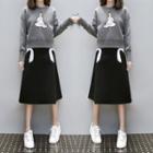 Set: Embroidered Sweatshirt + Midi A-line Skirt