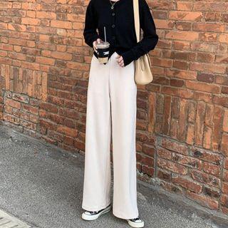 High Waist Wide Leg Plain Corduroy Pants