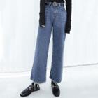 Washed Fray-trim Wide-leg Jeans