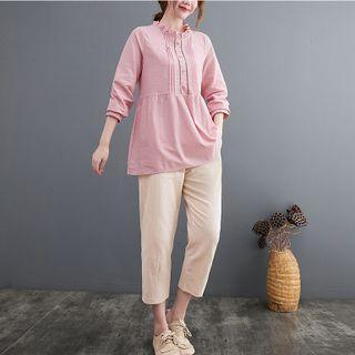 Set: Henley Blouse + Cropped Harem Pants