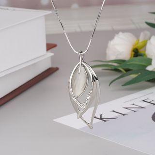 Leaf Faux Cat Eye Stone Pendant Alloy Necklace Silver - One Size