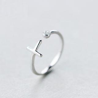 Cross Rhinestone Sterling Silver Open Ring Silver - One Size