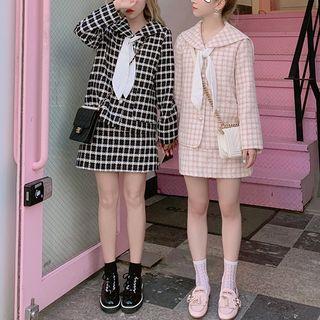 Plaid Button Jacket / A-line Skirt