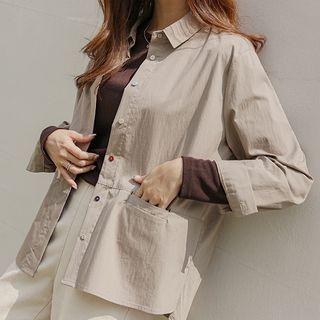 Pleated-back Button-detail Shirt Jacket