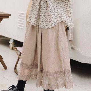 Lace Panel Midi Skirt Coffee - One Size