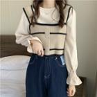 Striped Knit Vest / Plain Long-sleeve Top