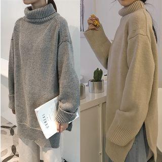 Turtleneck Side-slit Long Sweater