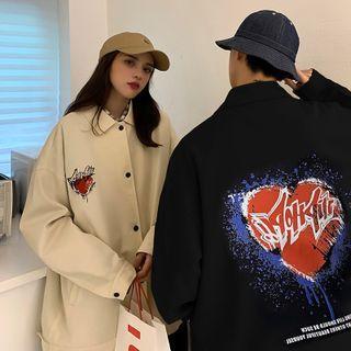 Couple Matching Heart Print Baseball Jacket