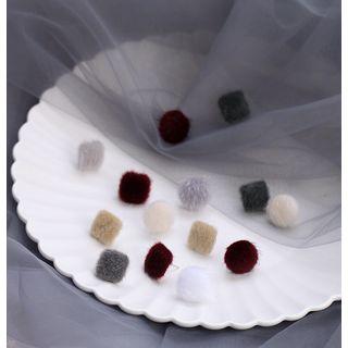Faux Fur Square / Ball Earring