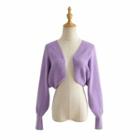 Lace-up Cropped Cardigan Purple - One Size
