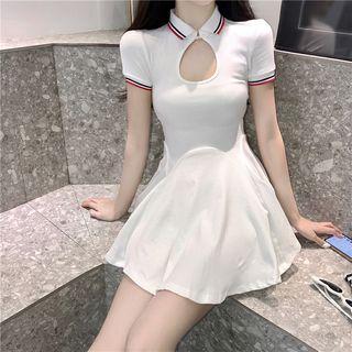 Short-sleeve Cutout Mini A-line Polo Dress White - One Size