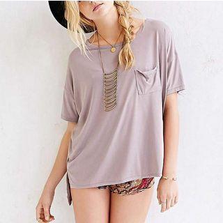 Short-sleeve Crewneck Plain Long T-shirt