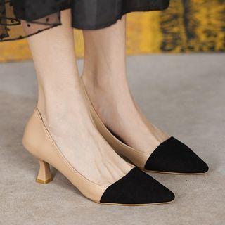 Two-tone Pointed Kitten Heel Pumps