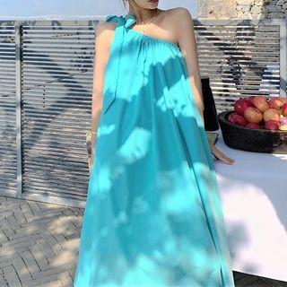 Sleeveless One-shoulder Midi A-line Dress