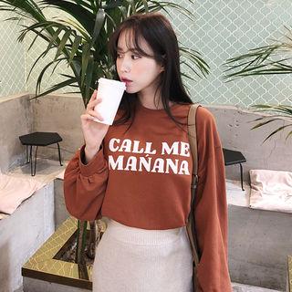 Balloon-sleeve Letter Print T-shirt