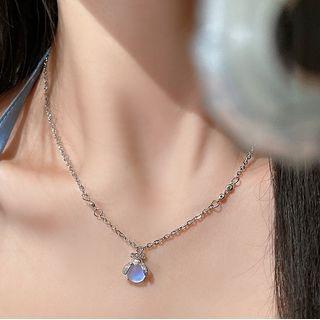 Moonstone Pendant Alloy Necklace Silver - One Size