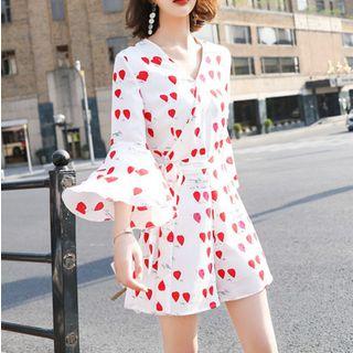 V-neck Printed 3/4-sleeve Playsuit
