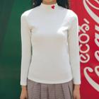 Heart Embroidered Long-sleeve Knit Top White - One Size
