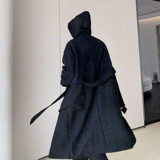 Faux Suede Hooded Trench Coat