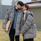 Couple Matching Plaid Padded Hooded Zip Coat