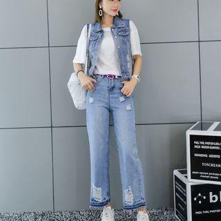 Denim Vest / Wide Leg Jeans