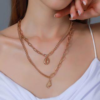 Alloy Shell Pendant Layered Necklace 4064 - 01 - Gold - One Size