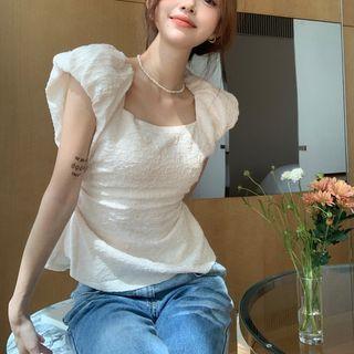 Square Neck Cutout Flowy Crop Top Almond - One Size