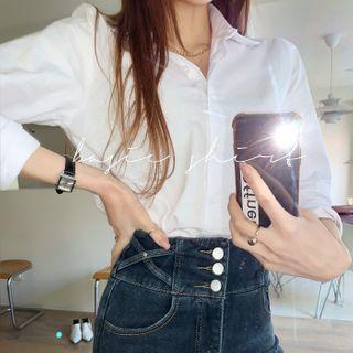 Tab-sleeve Cotton Shirt White - One Size