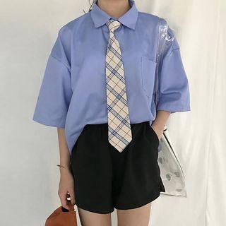 Tie-neck Shirt / Wide-leg Shorts / Mini A-line Pleated Skirt / Set