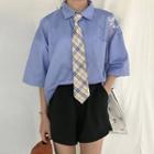 Tie-neck Shirt / Wide-leg Shorts / Mini A-line Pleated Skirt / Set