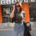 Shirred Camouflage Slim-fit T-shirt