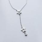 925 Sterling Silver Rhinestone Star Y Necklace S925 Silver - Set - One Size