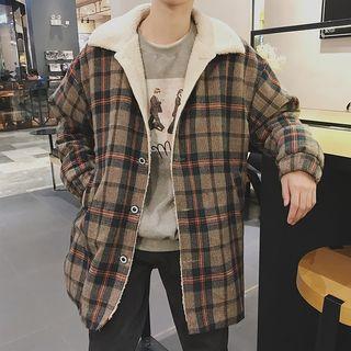 Couple Matching Fleece-lined Plaid Button Coat