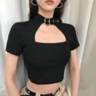 Choker-neck Plain Cropped T-shirt
