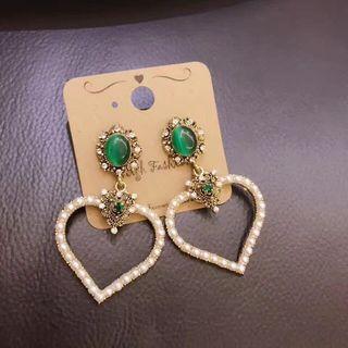 Alloy Faux Pearl Heart Dangle Earring Silver - One Size