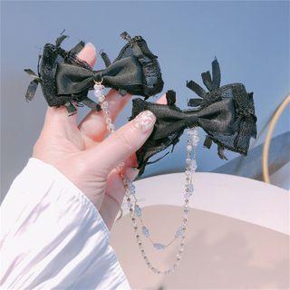 Ribbon Chained Headpiece Black Bow - White - One Size