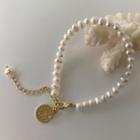 Chinese Characters Alloy Freshwater Pearl Bracelet White - One Size