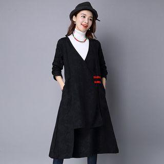 Jacquard Wrap-front Long Jacket