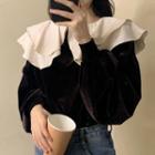 Puff-sleeve Velvet Blouse As Shown In Figure - One Size
