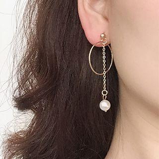 Non-matching Faux Pearl Geometric Fringed Earring Stud Earring - 0147 - 1 Pair - Non Matching - Gold - One Size