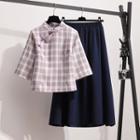 3/4-sleeve Plaid Top / Midi A-line Skirt