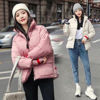 Front Pocket Stand Collar Zip Padded Jacket
