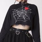 Long-sleeve Spiderweb Print Cropped T-shirt