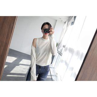 Set: Sleeveless Top + Round-neck Cardigan
