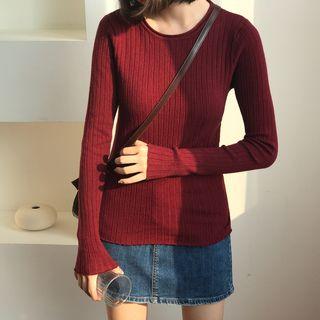 Long-sleeve Crew-neck Knit Top