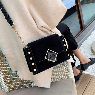 Irregular Buckled Velvet Studded Crossbody Bag