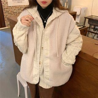 Faux Shearling Vest / Hooded Cable Knit Cardigan