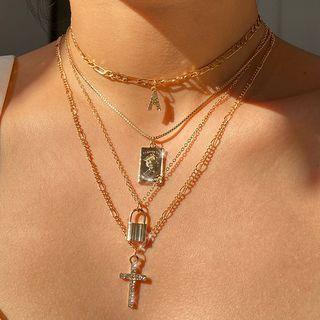 Set Of 3: Alloy Pendant Necklace (assorted Designs) Set - Gold - One Size
