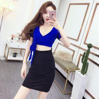 Cutout Color Block Short-sleeve Bodycon Dress