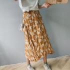 Crinkled Patterned A-line Midi Skirt